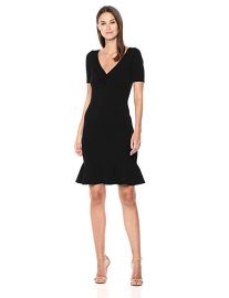 MILLY Knit Shirred V-Neck Short Sleeve Dress with Flared Hem at Amazon